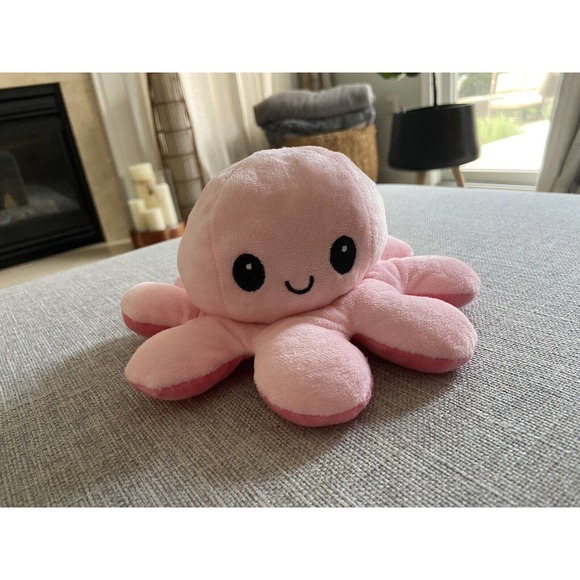 Reversible Octopus Plush Happy Mad Mood Soft Stuffed Animal Pink - Picture 1 of 3